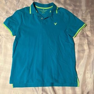 American Eagle Outfitters Bright Blue Polo with Lime Accents Medium